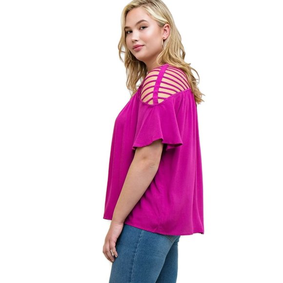Entro Bohemian Strappy Top, Fuchsia XL - Picture 5 of 7